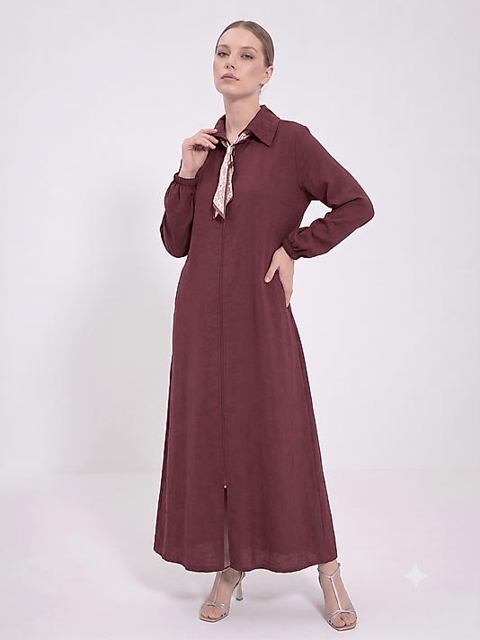 Vivezza Rahat Cubra Fermuarlı Ferace 7061-03 Mürdüm